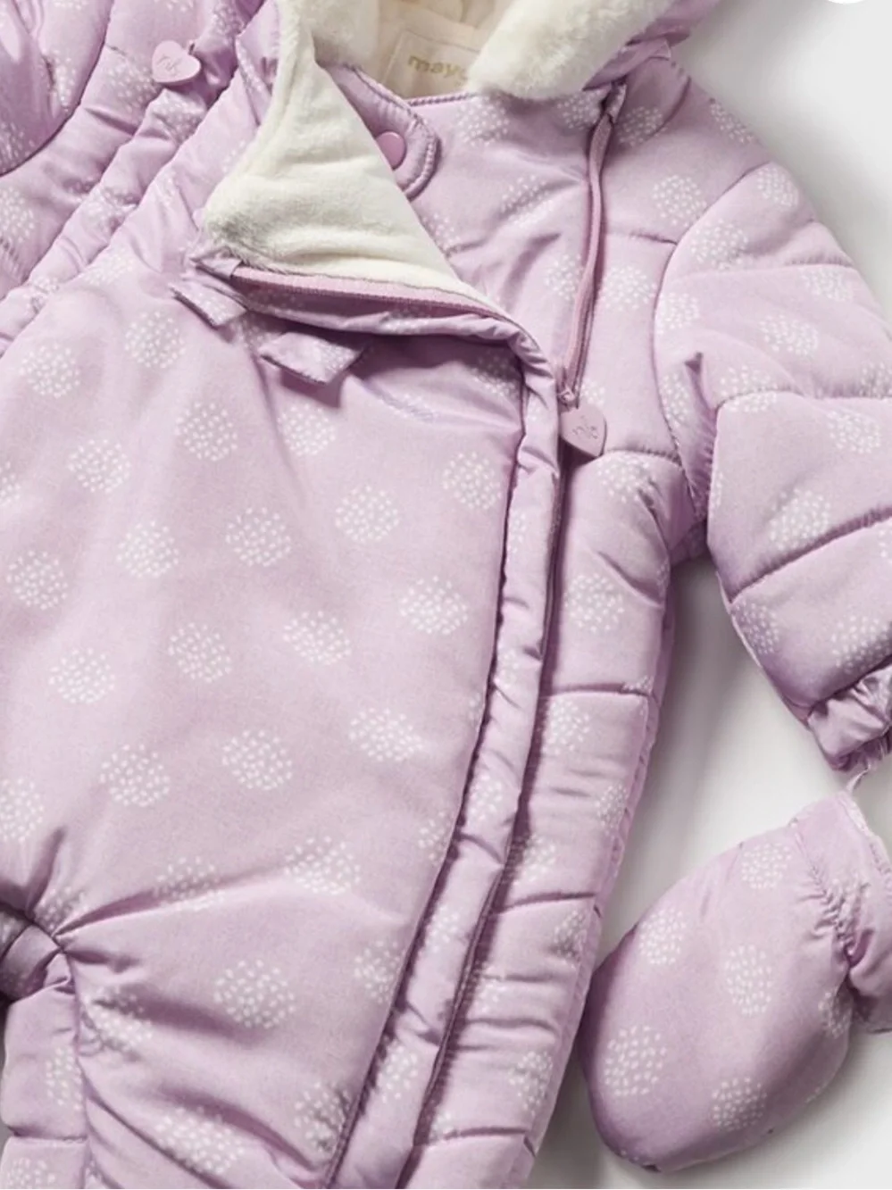 Mayoral Lilac Quilted Hooded Baby One-Piece Snowsuit with Mittens & Booties